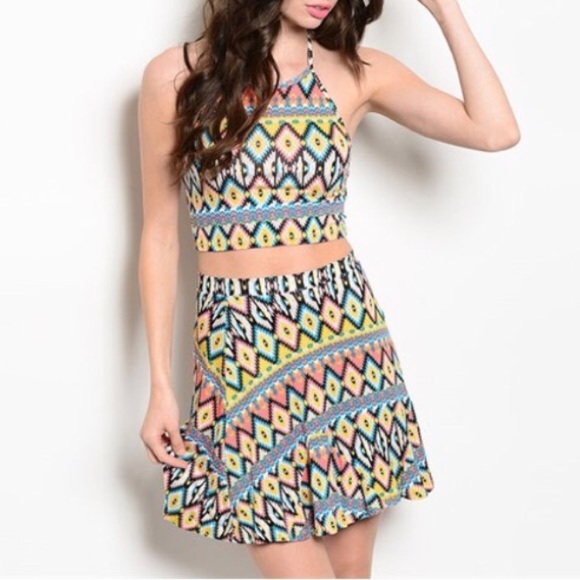 Alex & Jane Dresses & Skirts - Tribal Skater Crop Top Skirt Set